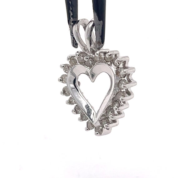 Small Vintage Heart Pendant, 0.2CT Natural Diamon… - image 3