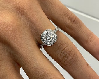 Vintage Style Engagement Ring, 0.53CT Cushion Natural Diamond, 14k White Gold, Unique Engagement ring, art deco style jewelry, handmade ring