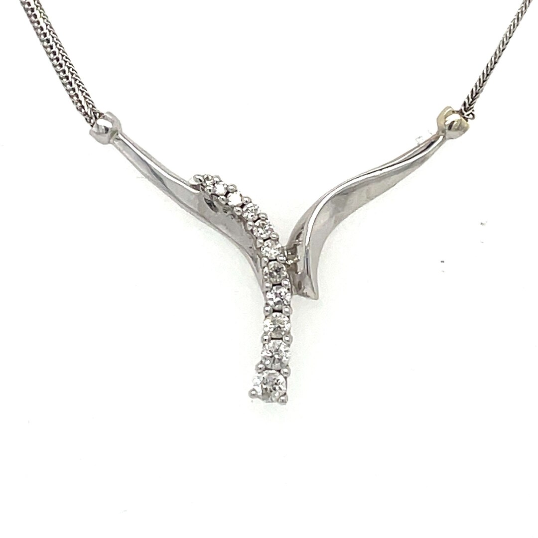 V Shape Necklace Elegant Diamond Necklace 14k White Gold Etsy