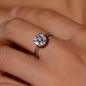 Flower Diamond Engagement Ring, Diamond Cluster ring, 0.57CT Natural Diamonds, 14k White Gold Estate Engagement ring, Vintage floral ring
