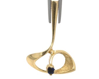 Vintage 14K Gold Sapphire Pendant, Mid-Century Modernist Solitaire