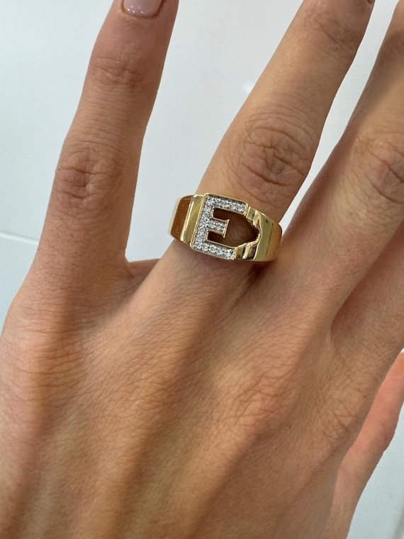 E Letter Ring, Name ring, Initial men Ring, Men D… - image 1
