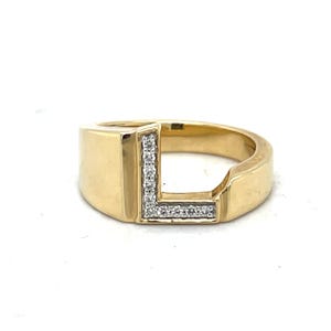 Anillo con nombre y letra L, anillo con inicial de oro para mujer, anillo de diamantes para hombre, regalo de joyería de oro amarillo de 14 k para él, anillo con letra, regalo para joyería con inicial L