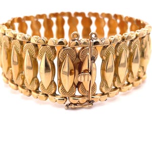 Statement Gold Wide Band Bracelet gold bangle bracelet, Vintage 18K Solid Gold Link Bracele, Estate Vintage Jewelry, Unique gold jewelry