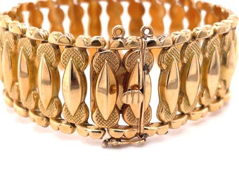 Vintage 18K Solid Gold Gliederarmband, Breiter Bandarmreif