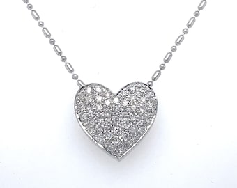 Colar de coração vintage, pingente de diamante natural de 0,5 CT, colar de ouro branco 18k, colar de propriedade, pingente de coração, presente de aniversário para namorada