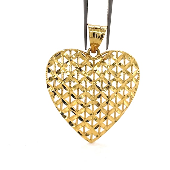 Statement Big Gold Heart Pendant, Filigree Basket Weave