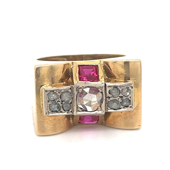 Vintage Ruby Ring, Ruby Tank Ring -0.5CT ruby, 18… - image 4