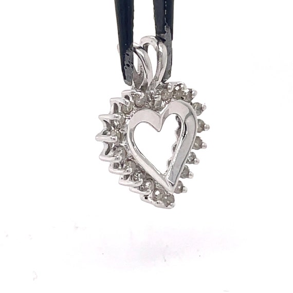 Small Vintage Heart Pendant, 0.2CT Natural Diamon… - image 2