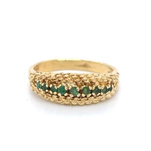 Vintage Emerald Dome Ring, Natural Emerald Ring, 14k Yellow Gold ring, Unique Emerald Wedding ring, emerald jewelry, holiday gift for her