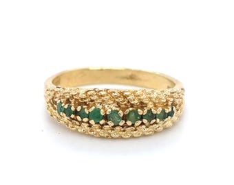 Vintage 585 Gelbgold Smaragd Kuppel Ring, Größe 6