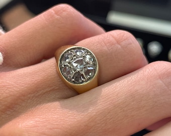 Vintage Ring 1 CT Old Rose Cut Natural Diamond , Solid 18k Yellow Gold , Estate Ring , HandMade ring, Antiqe diamond rind
