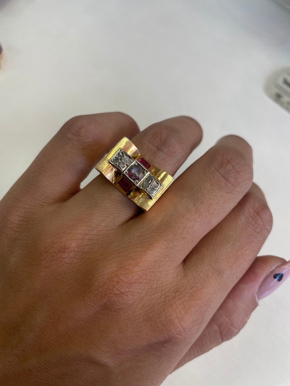 Vintage Ruby Ring, Ruby Tank Ring -0.5CT ruby, 18… - image 1