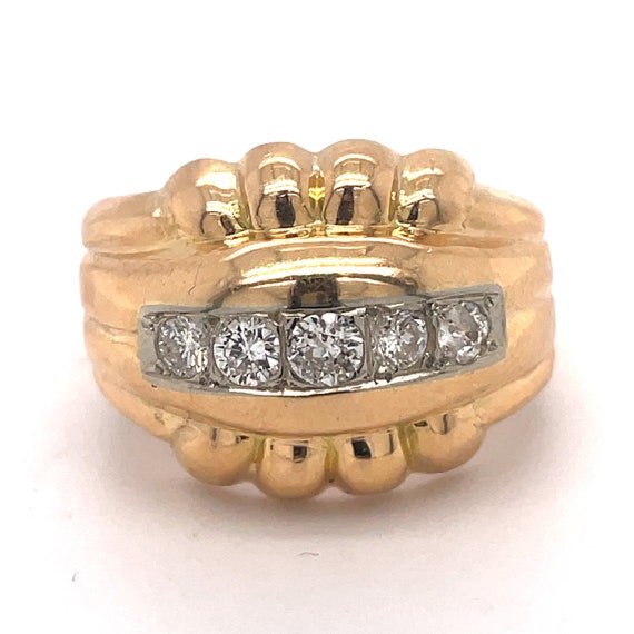 Vintage Dome Ring, 0.4CT Natural Diamond, 18k Yel… - image 2