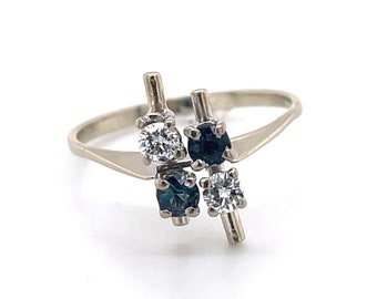 Vintage Sapphire and Diamond Ring, 18k White Gold, Estate Jewelry