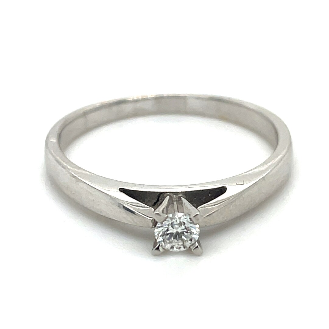Minimalist Solitaire Ring, 0.12CT Round Diamond Ring, 14k White Gold ...