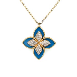 Yellow Gold Flower Pendant Necklace, 14K, Turquoise color jewelry, Cubic Zirconia, flower necklace, layering necklace, 1st anniversary gifts