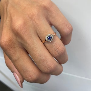 Antique Sapphire Ring - 0.25ct Natural Sapphire ring, 0.25ct Antique Rose Cut Diamond, 14k Rose Gold, Vintage sapphire ring, antique Jewelry