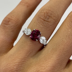 Ruby Engagement Ring - Wing Ruby Ring, 1.78CT ruby + Marquis diamonds, 18K White gold, ruby jewelry, Unique ruby ring, birthstone jewelry