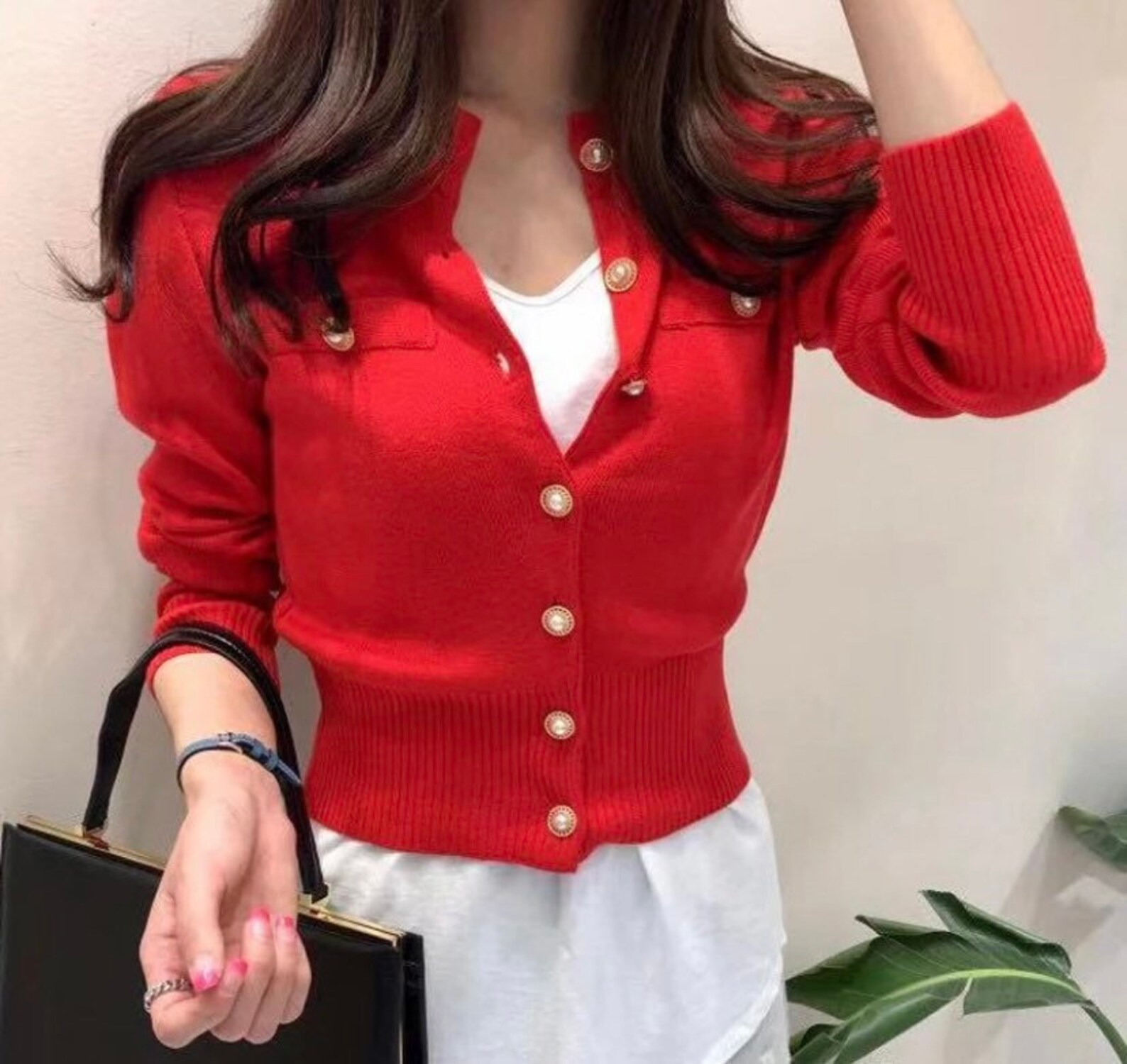 Ladies cardigan ONE SIZE with gold Pearl button detailing Etsy