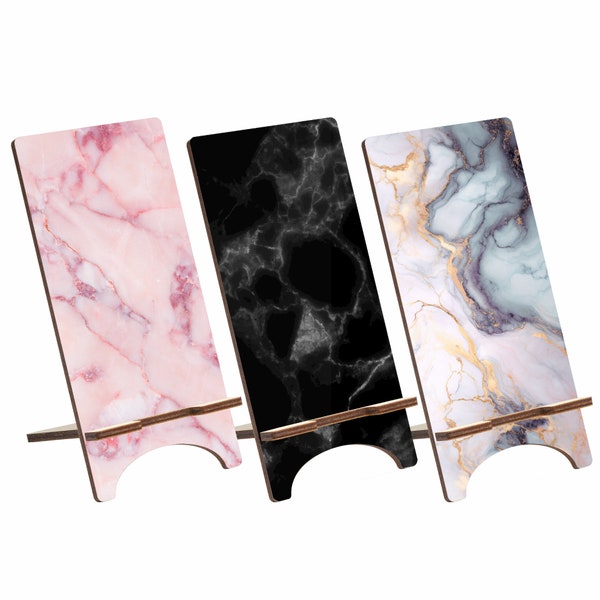 Marble Style Wood Phone Stand, Natural Holder, Gift, Docking Station for iPhone 15 14 13, Samsung S24, Pixel 8 Pro 7A