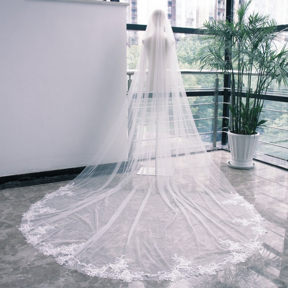 Bridal Wedding Veil Bling 1 Tier 2 Tier Elegant White Veil For Women With Lace Edge