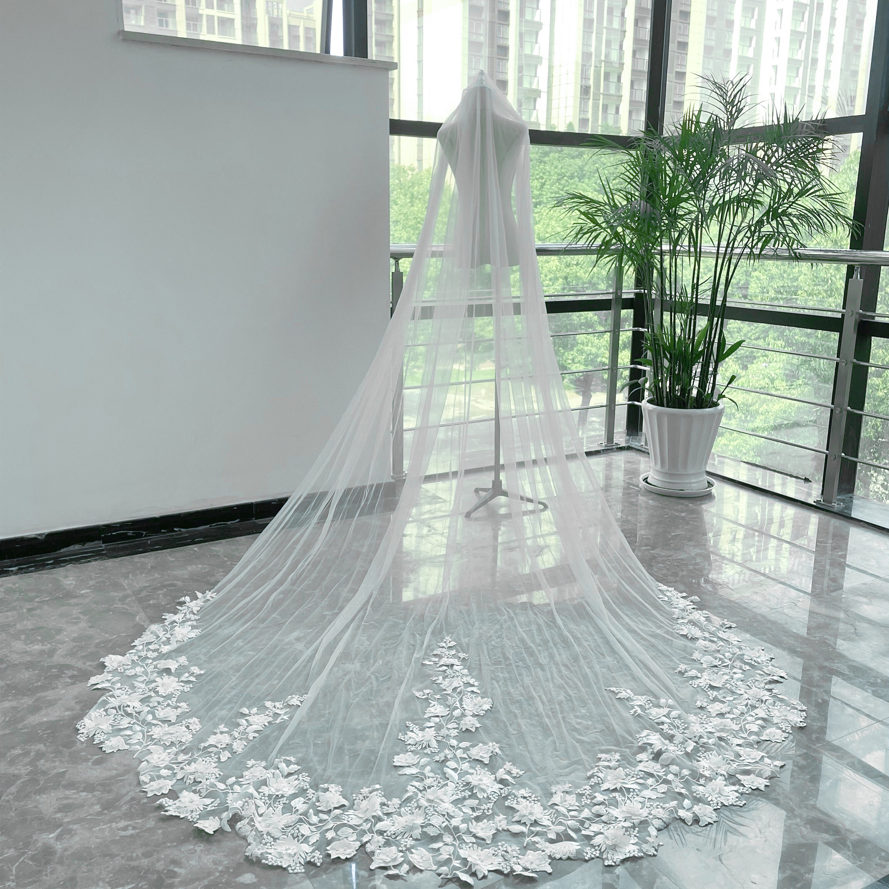 Flower Lace Veil With Pearls Cathedral Bridal Veil Floral Lace Long Veil  Custom Chapel Floral Veil Royal Veil Ivory Veil 1 Tier White Veil - Etsy UK