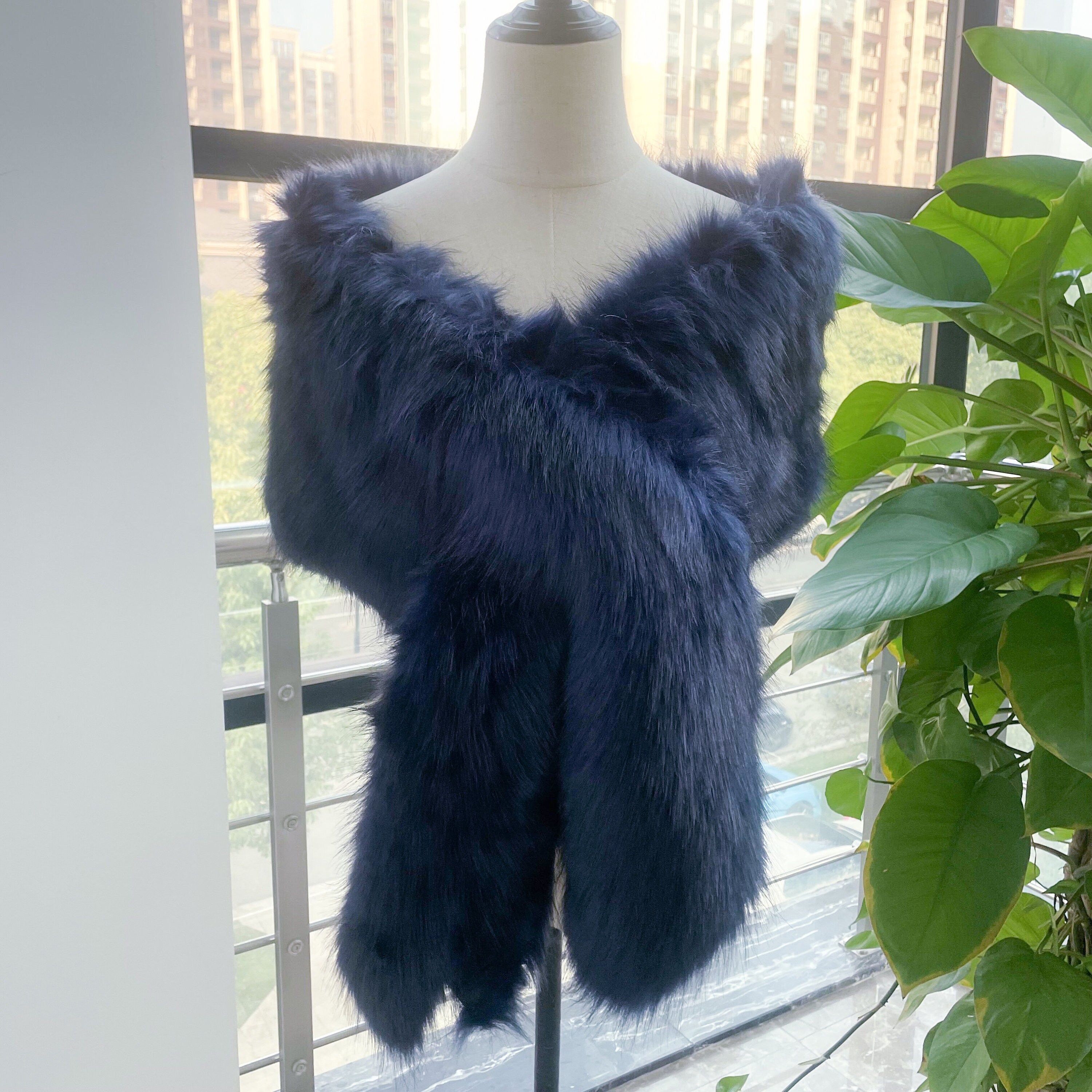Mink Fur Sweater Poncho Cape Bolero Jacket Coat Women's Dark Blue