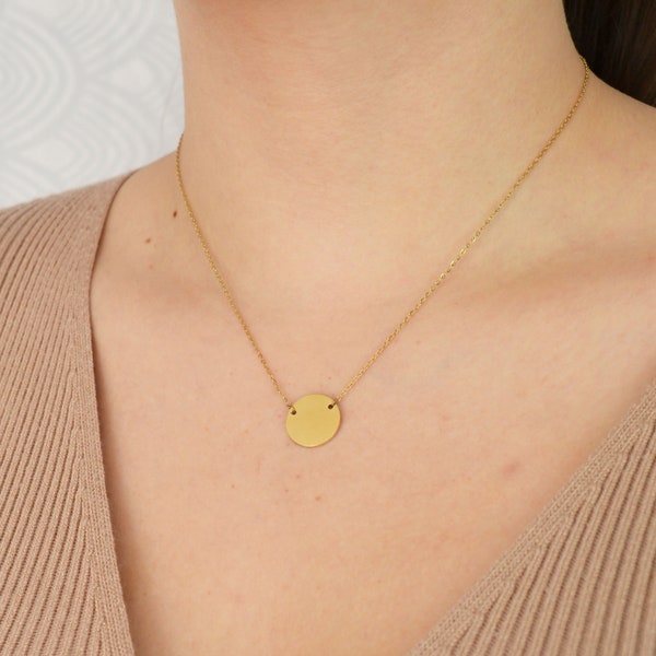 Collier minimaliste avec médaille ronde   en acier inoxydable  , cadeau pour elle