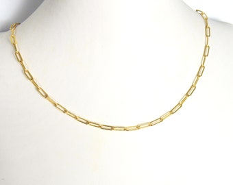 Short necklace, choker, rectangle mesh chain, minimalist style, gilded brass with fine gold, gift for her