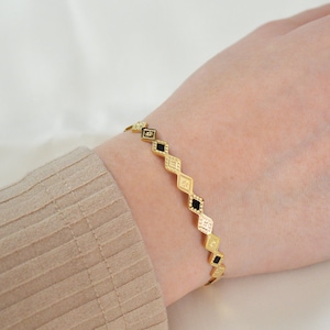 Rigid bracelet geometric rush black enamel in gold stainless steel, gift for her, Mother&#39;s Day gift