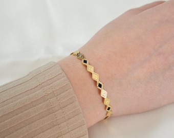 Rigid bracelet geometric rush black enamel in gold stainless steel, gift for her, Mother's Day gift