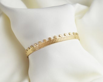 Jonc rigid bracelet textured small sheets in golden stainless steel , gift for her, Mother's Day gift