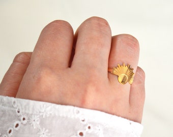Anillo ajustable de acero inoxidable dorado, anillo de rayos de sol. Idea de regalo para mujer.