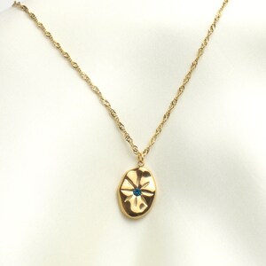 Necklace chiseled medal with natural stone stainless steel, gift for her