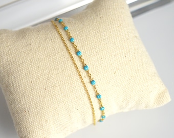 Bracelet femme double rang en acier inoxydable doré chaîne émail style minimaliste, cadeau pour elle