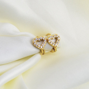 Earrings pair mini creole heart zirconium stainless steel gold, gift for her