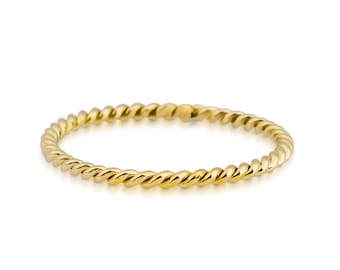 Twist Ring - 14k Solid Gold Twisted Rope Wedding Band - Twist Stacking Ring - 1.2 mm Wedding Ring - Wedding Band