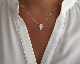 Opal Cross Necklace with Silver Chain , White Opal Cross , Pink Opal Cross , Blue Opal Cross , bırthday gıft