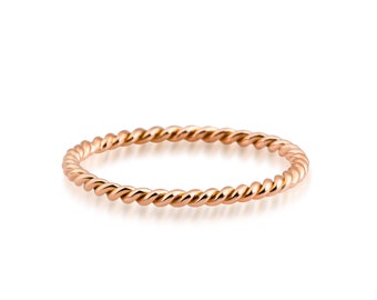 Twist Ring - 14k Rose Gold Twisted Rope Wedding Band - Twist Stacking Ring - 1.2 mm Wedding Ring - Wedding Band