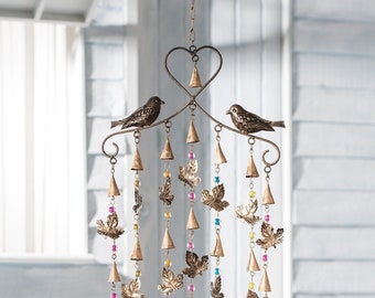 Recycled Gold Iron Windchime with Birds and Bells