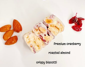 Taiwanese Chewy Marshmallow Cracker Treats 1 Lb | Almond Cranberry Milk Nougat | Individually Wrapped |Handmade Gift Box | Soft Sweet Treat