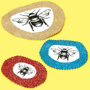 LARGE Bee Patch - Choose Your Glitter Background Colour