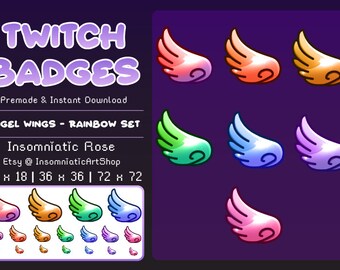 Rainbow Wings Twitch Sub Badges - Ready to use - angel, cute, sub, bit, stream