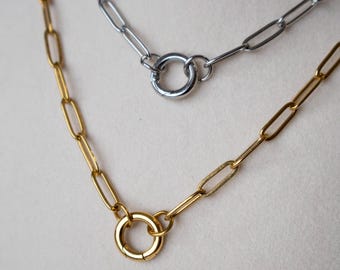 Paperclip Carabiner Necklace | Paperclip Chain 18K Gold Stainless Steel Chain | Waterproof Tarnish Resistant Jewelry | Minimalist Gift Ideas