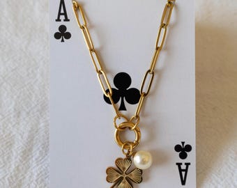 Gepersonaliseerde bedelkettingen | Gelaagde bedelketting | Paperclipketting 18 kt goud roestvrij staal | Minimalistische gouden ketting | Afstudeercadeau