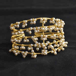 Brides Bridesmaids Perfect gifts Natural Pearl Handmade bangle cuffs Handmade Bangles For Wedding Jewelry Adjustable Bangle Gold bracelets