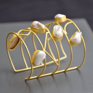 Luxe Baroque Pearl Cuffs: Exquisite Statement Bangle Set,  Pearl Jewelry for her, Handmade Statement Bangles