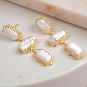 Handmade Baroque Pearl Drop Earrings - Gold Plated Statement Dangle Earrings, Tarnish-Resistant, Hypoallergenic, Boho Chic Jewelry