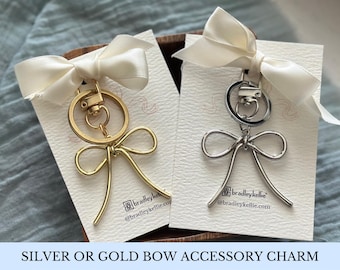 Bow Gold Keychain Bow Keychain Crossbody Charm Tumbler Charm Bow Accessories Silver Bow Accessory for Backpack Croquette Bow Charm for Girls